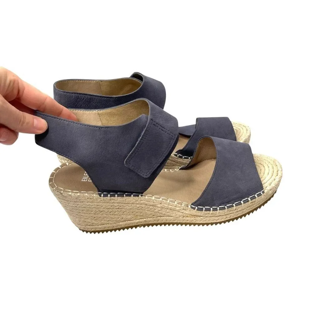 Eileen Fisher Weslia espadrille leather wedge Heels sandals‎ Size 10 blue